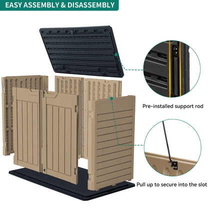 YITAHOME Outdoor Horizontal Storage Sheds w/o Shelf, 35 Cu Ft Lockable Resin Waterproof Shed, Ideal for Garden Tools, Easy to Assemble, Brown - WoodArtSupply