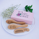 Personalized Wooden Baby Brush Set | Wooden Baby Brush and Comb Set| Personalized Baby Gift | Personalized Baby Gift Girls Girls | Floral Initial Forever Personalized