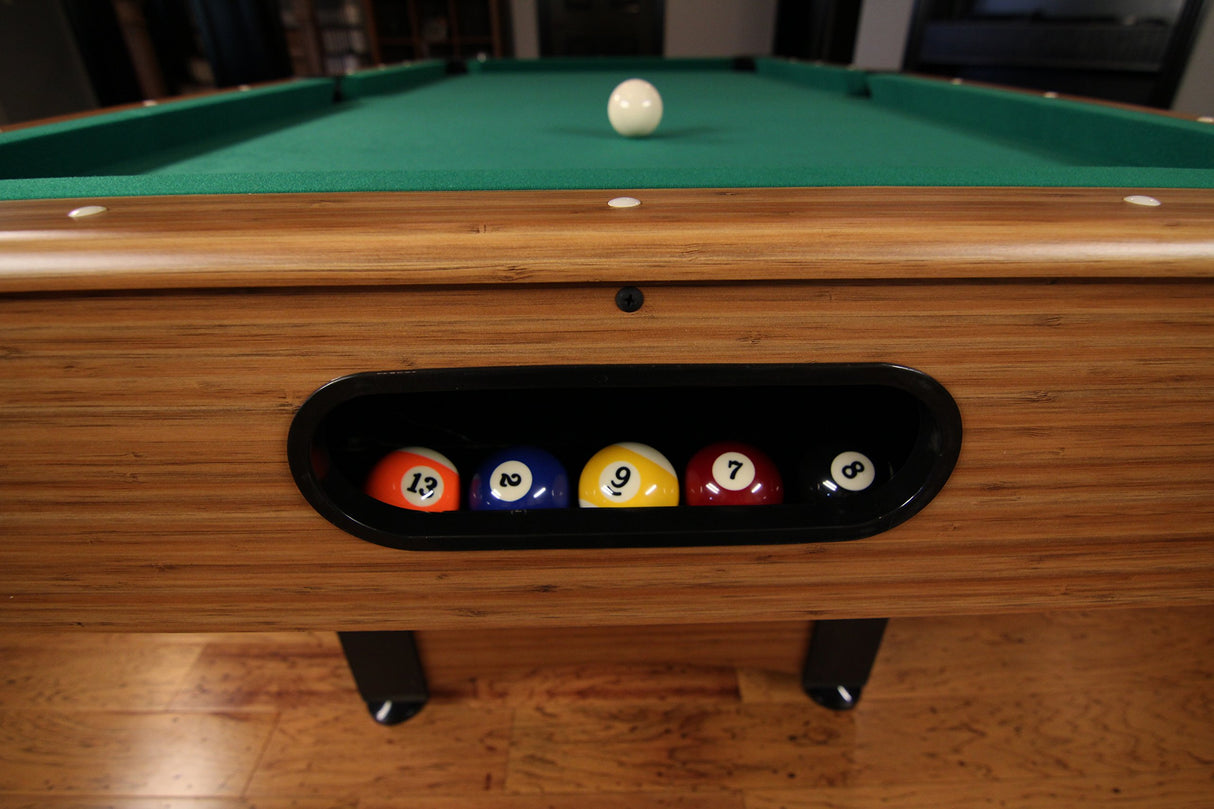 Mizerak Dynasty Space Saver 6.5' Billiard Table with Leg Levelers, Automatic Ball Return, and Classic Green Nylon Cloth Mizerak