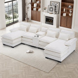 ONEMMLION U Shaped Cloud Couch Sectional Sofa, 124" Comfy Fluffy Chenille White Sectional Couches for Living Room with Double Chaise Lounge, Modern Modular Sectional Sofa with Central Console USB Port ONEMMLION