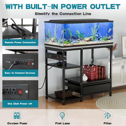 40-50 Gallon Fish Tank Stand Aquarium Stand with Power Outlet 36.6''×19.7'' Fish Tank Table with Drawer fits Aquarium Turtle Tank or Reptile Terrariums