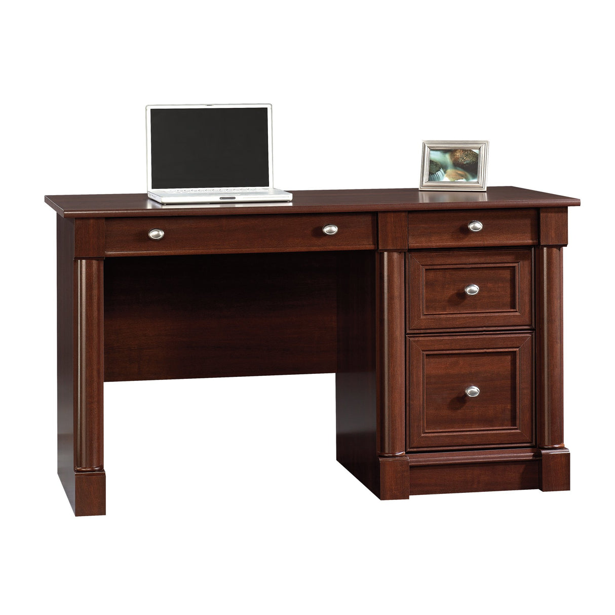 Sauder Palladia Computer Desk with Drawers, Home Office Desk with File Cabinet Storage Drawer, Cable Management, Keyboard Tray, in Select Cherry Finish Sauder