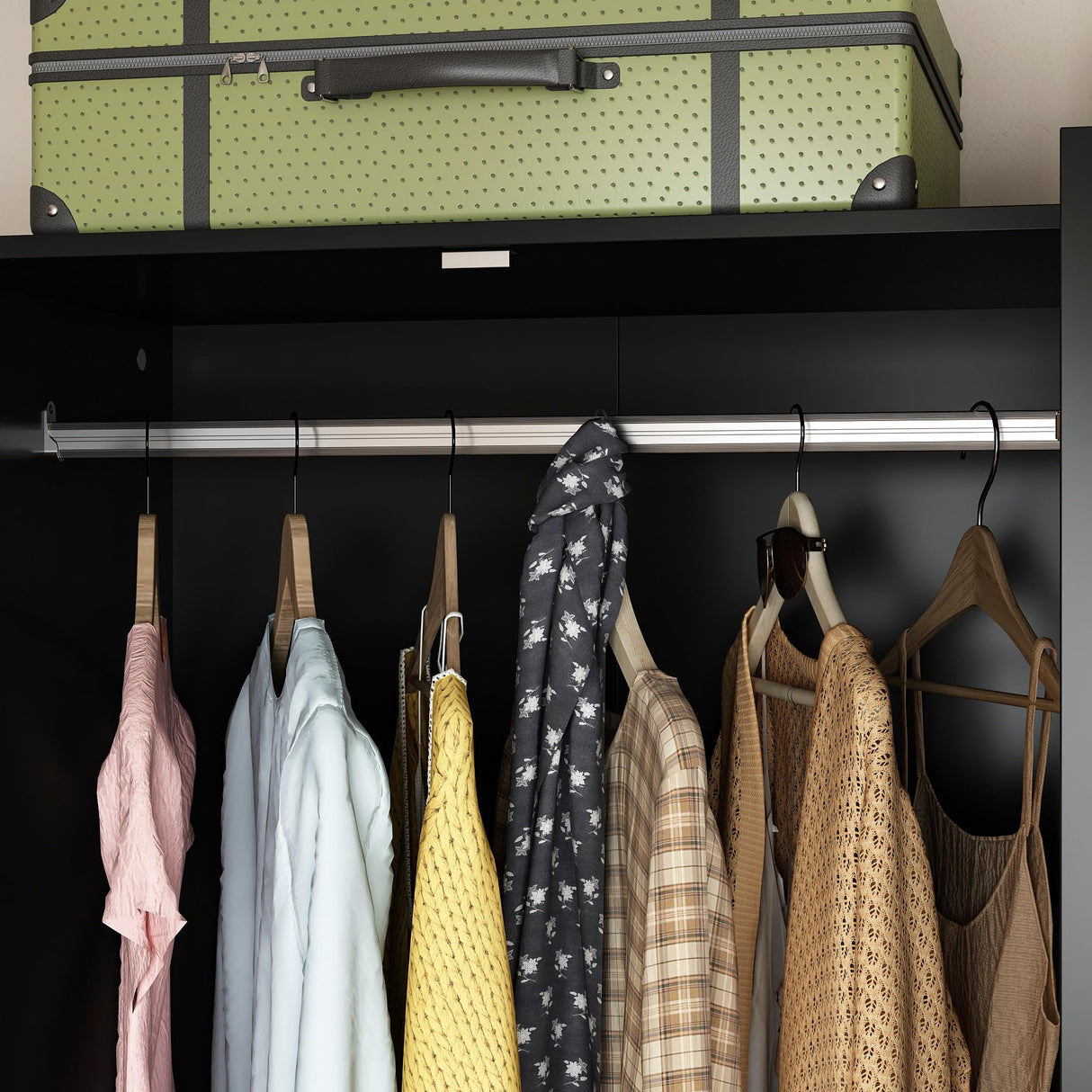 Homsee 47.2”W Rustic Wardrobe Armoire Closet with 5 Rattan Doors, Closet Cabinet with Hanging Rod, Drawers & Shelves, Cloth Organizer for Bedroom, Black and Brown Homsee