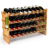 DECOMIL - 36 Bottle Large Wine Rack, Stackable & Modular Wine Storage Rack, Solid Bamboo Wine Holder Display Shelves, Wobble-Free (Four-Tier, 36 DECOMIL
