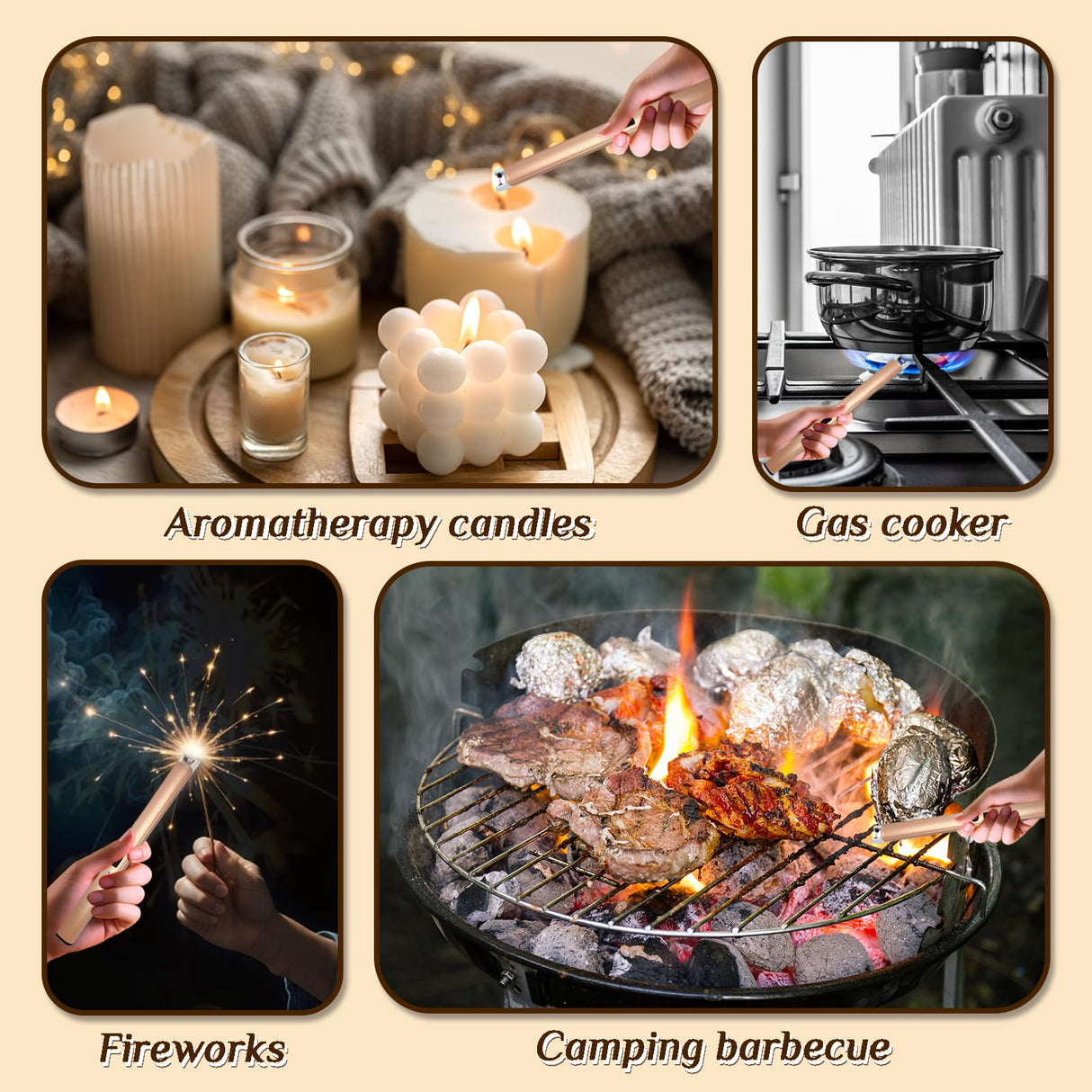 2 PCS Candle Lighter,Windproof Flameless Electric Lighter with LED Power Display ＆ Safety Switch, Upgraded Plasma USB Rechargeable Lighter for Birthday Camping BBQ (Champagne Gold) Beyio