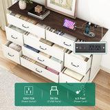 jiteentarou Farmhouse 9 Drawer Dresser for Bedroom,63” Wood Dresser & Chest of Drawers with Power Outlets,Large & Wide Dressers for Bedroom,Tall Storage Dresser Organizer(White) jiteentarou