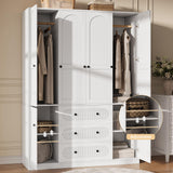 TOKSOM 4 Doors Freestanding Armoire Wardrobe Closet, 72" White Bedroom Wooden Closet Large Capacity Storage Armoire with 3 Drawerse and 3 Hanging Rod Shelves Clothes Organizer TOKSOM