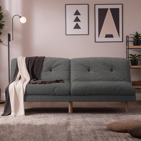 Flamaker Futon Sofa Bed Fabric Couch Adjustable Sleeper Sofa Bed for Small Apartment Modern Convertible Futon Set, Gray Flamaker