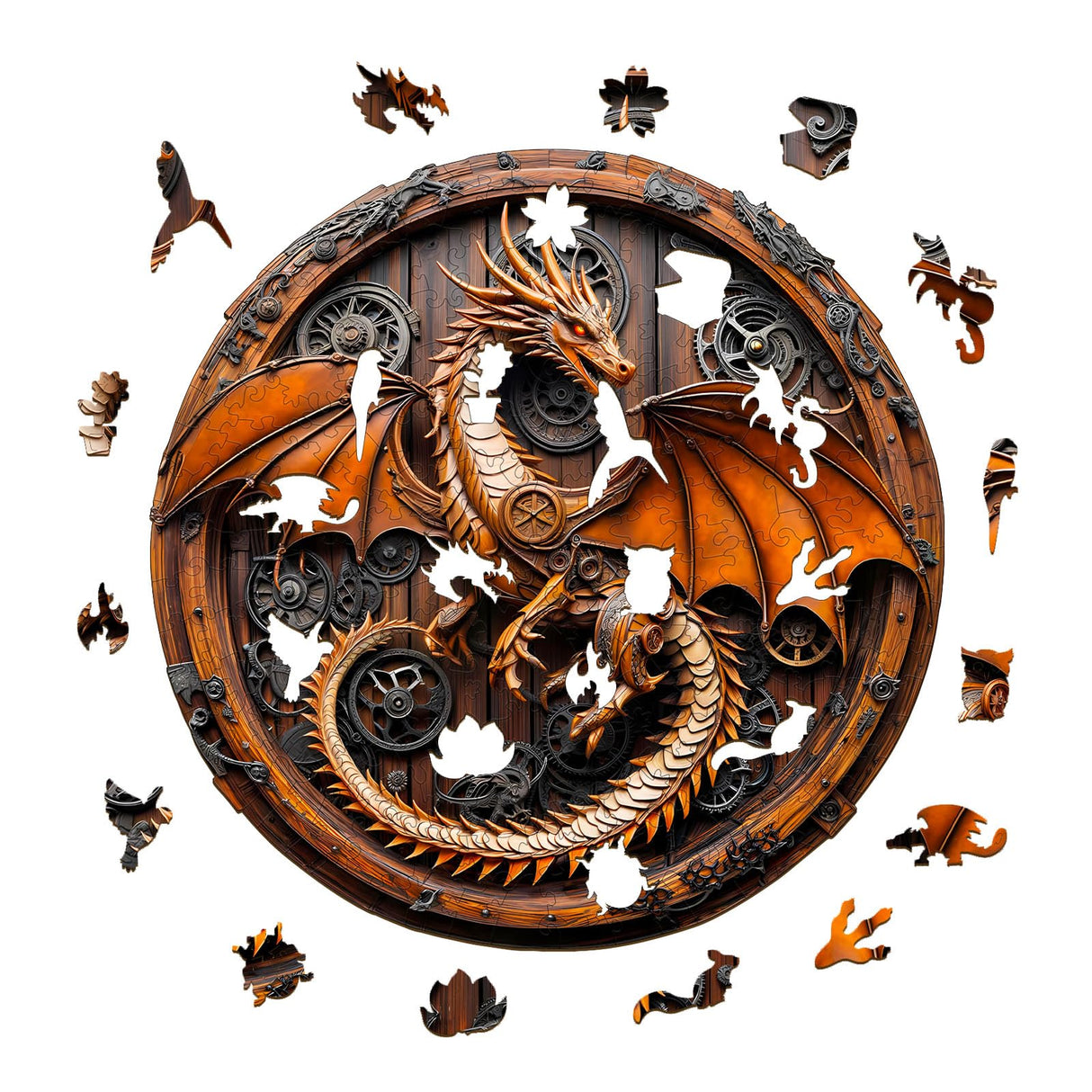 KAAYEE Wooden Puzzles for Adults, 3D Vision Mechanical Dragon Wooden Jigsaw Puzzles, Unique Shape Advanced Wood Puzzle Adult, 3D Effect Flat Puzzle Birthday Gifts Family Games (M-11.4 * 11.3in-200pcs) KAAYEE