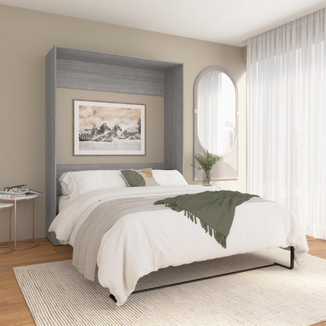 Bestar Claremont Queen Size Murphy Bed in Platinum Gray, Space-Saving Sleeping Arrangement for Multipurpose Area, Bedroom, or Guest Room Bestar