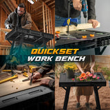 Express Folding Workbench, 2-in-1 Easy Setup Portable Folding Work Table & Sawhorse, 34" W x 25" D x 32" H Lightweight Versatile Worktable with Heavy-Duty 1000 Lbs Load Capacity (Workbench Yellow) ZYLOQUEX