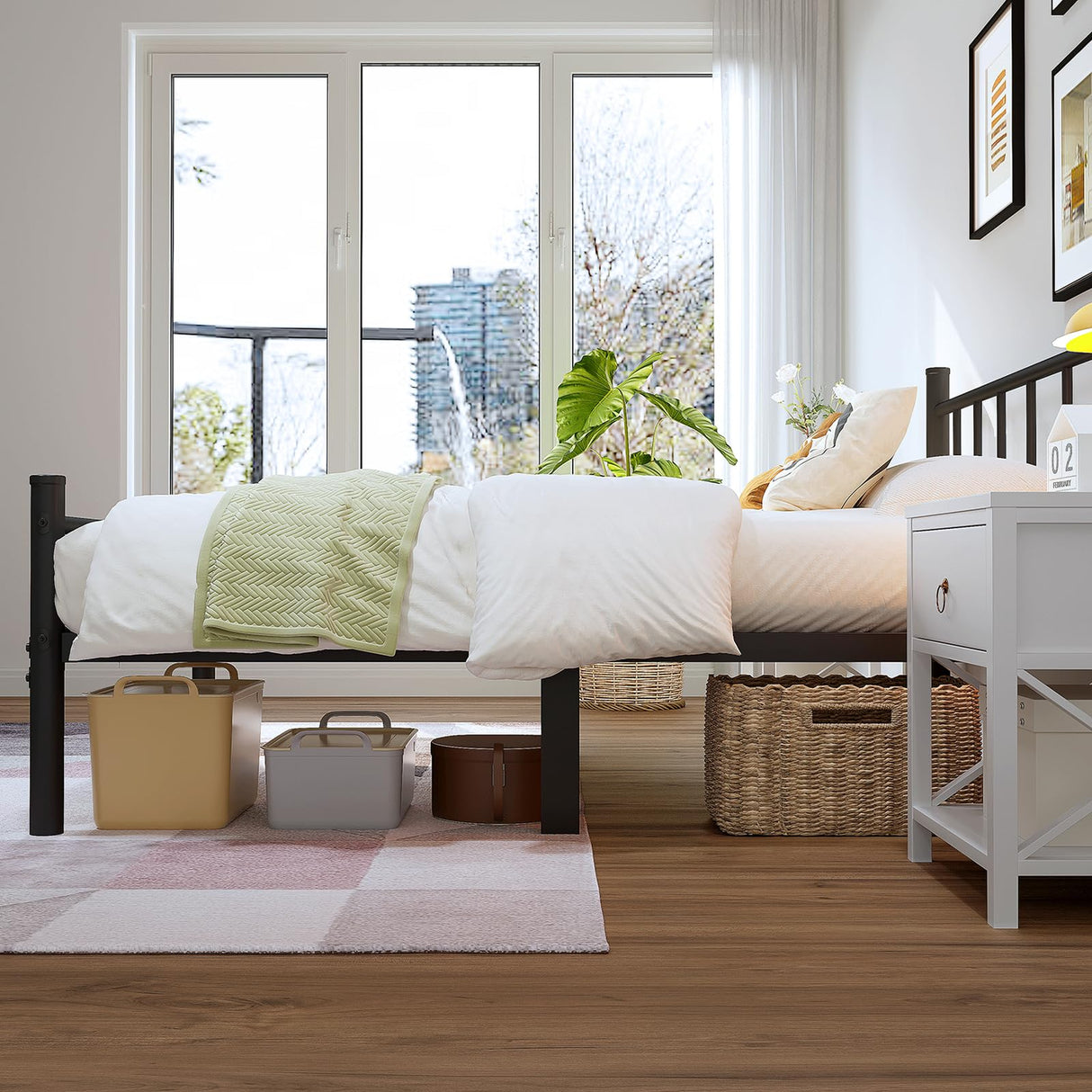 zizin Twin Size Metal Bed Frame with Headboard & Footboard 14 Inch Metal Platform Mattress Foundation Support with Steel Slat, Under Bed Storage, No Box Spring Needed zizin