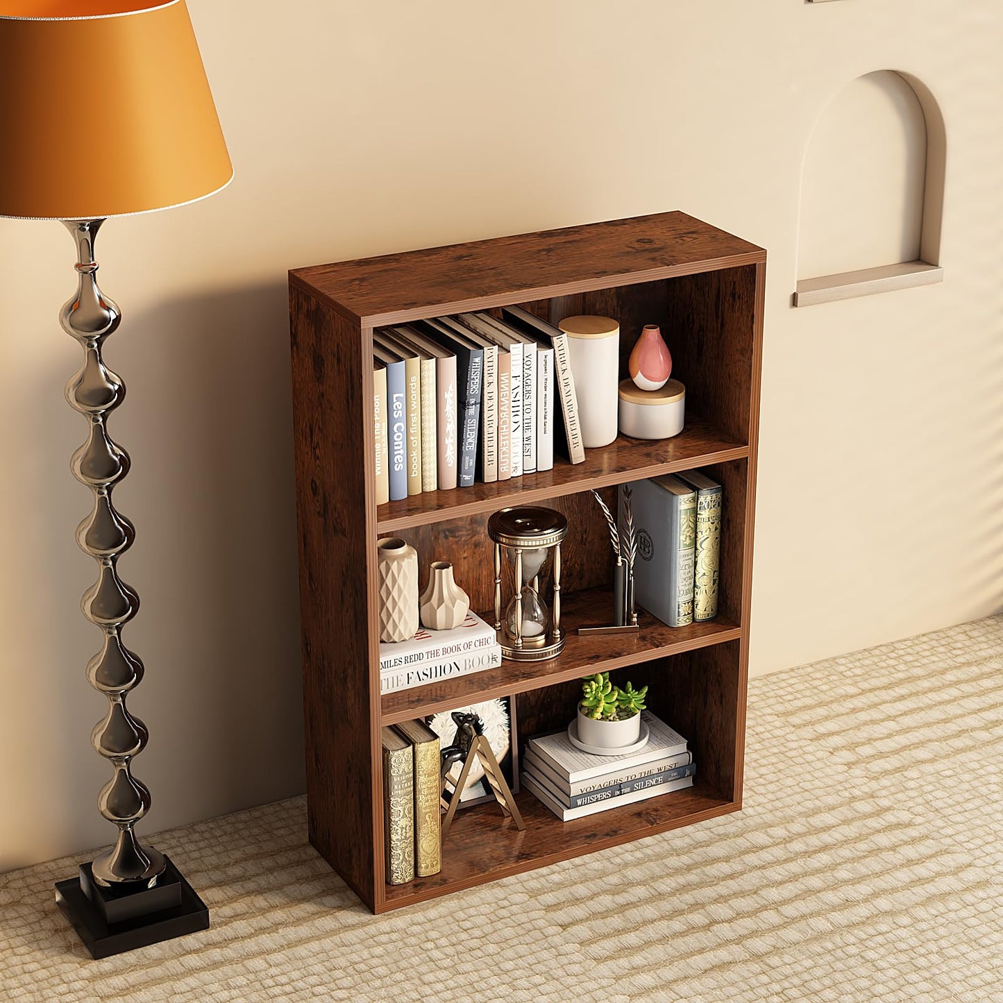 NEWSENDY 3-Tier Open Shelf Bookcase - Stylish Brown Storage Organizer for Home and Office - WoodArtSupply