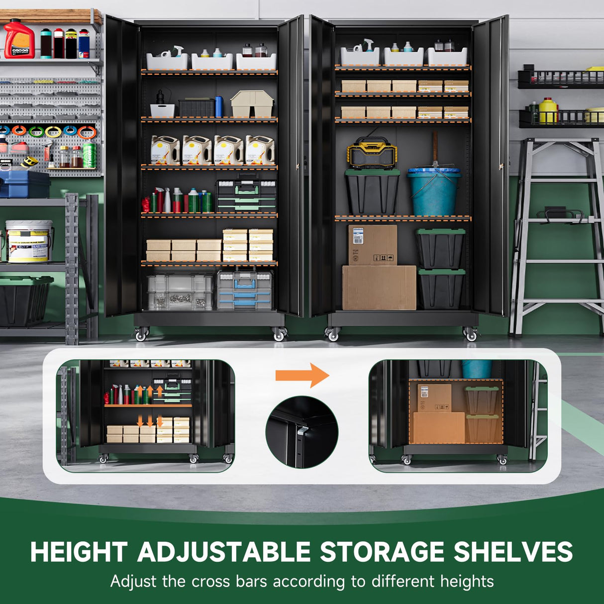 Letaya Metal Garage Storage Cabinets with Lock Door and Adjustable Shelves, Steel Tool Cabinets for Home,Office,Warehouse Organisieren (Black, 75" H) Letaya