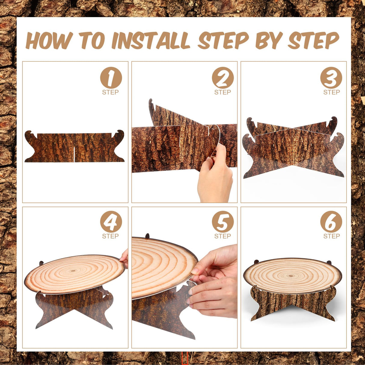 Zopeal 2 Pcs Woodland Cupcake Stand Wooden Cupcake Stand Decoration Western Cake Holder Camping Cake Holder for Woodland Baby Shower Decoration Forest Safari Birthday Party Supplies(Classic) Zopeal