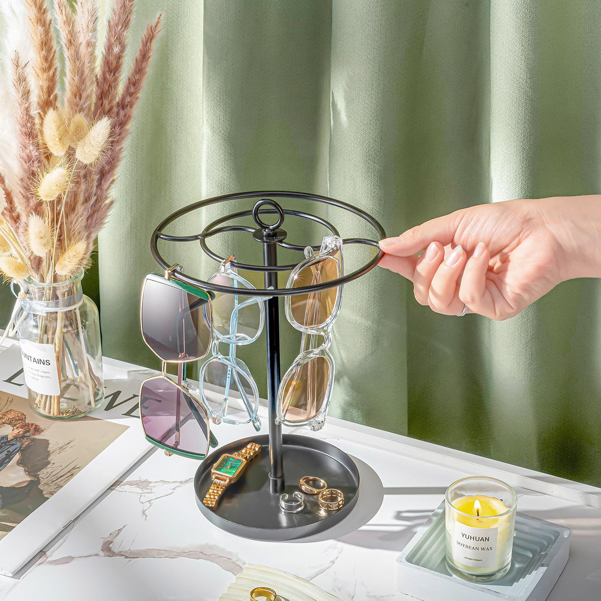 ProCase Sunglasses Organizer Glasses Holder Eyeglasses Stand, Upgraded Large Capacity Sunglass Storage with Metal Frame and Base, Eyewear Display Rack for Tabletop, Up to 15 Pairs -Black ProCase