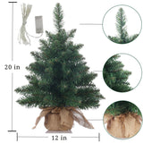 Pre-Lit Artificial Mini Christmas Tree,20 inch Miniature Pine Xmas Tree with 20 LED Lights,70 Branch Tips,Desktop Christmas Tree Burlap Base-(50cm) Topro