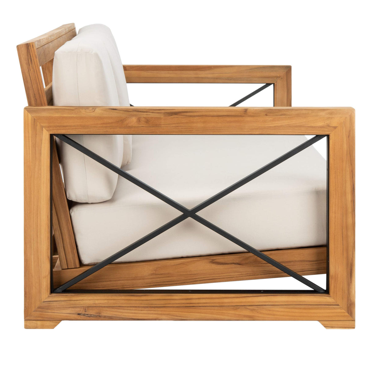 SAFAVIEH CPT1010A Couture Curacao Brazilian Teak Outdoor 3-Seat Patio Sofa, Natural/White SAFAVIEH