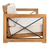 SAFAVIEH CPT1010A Couture Curacao Brazilian Teak Outdoor 3-Seat Patio Sofa, Natural/White SAFAVIEH