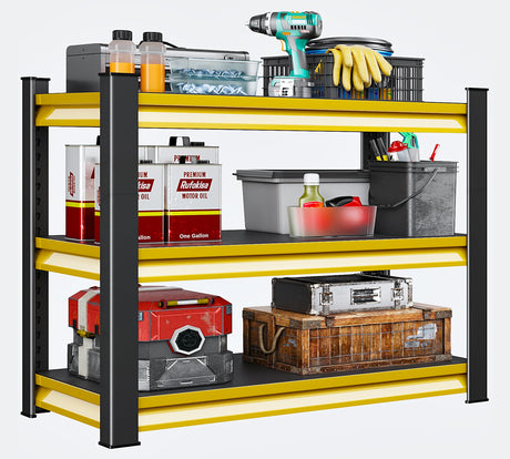 Rufokisa 40" W Garage Shelving Heavy Duty, 1500LBS Loads Adjustable Garage Storage Shelves,3-Tier Metal Storage Racks and Shelving Units, Utility Rack Shelves,40" W x 18" D x 36" H,Yellow Rufokisa