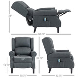 HOMCOM Vibrating Massage Recliner Chair for Living Room, Reclining Wingback Single Sofa with Heat, Linen Fabric Push Back Accent Chair with Footrest, Side Pocket, Charcoal Gray HOMCOM