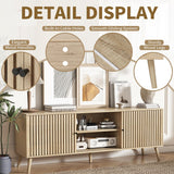 Fiogmub TV Stand for 55/65/70 Inch TV,Bamboo Entertainment Center with Natural Rattan Door, Large Long Boho Media TV Console with Open Shelves Living Room Bedroom Fiogmub