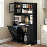 UpWiew Tilt Out Cabinet with Deodorising Function, Freestanding Kitchen Pantry Fits 10-Gallon Trash Can, Kitchen Hutch Cabinet with Microwave Shelf, Tall Storage Cabinet, Black UpWiew