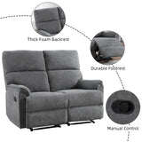 EBELLO Fabric Manual Reclining Sofa Couch, Recliner Loveseat Sofa with Sturdy Robust Metal Base, 2 Seats for Small Living Room, Bedroom and Meeting Room, Grey EBELLO