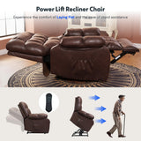 FLEXISPOT XL51 Dual OKIN Motor Power Lift Recliner Chair for Elderly, Lay Flat Sleeper Recliner with Massage & Heat, USB Ports, Faux Leather Reclining Sofa for Living Room Bedroom(Extra Large, Brown) FLEXISPOT