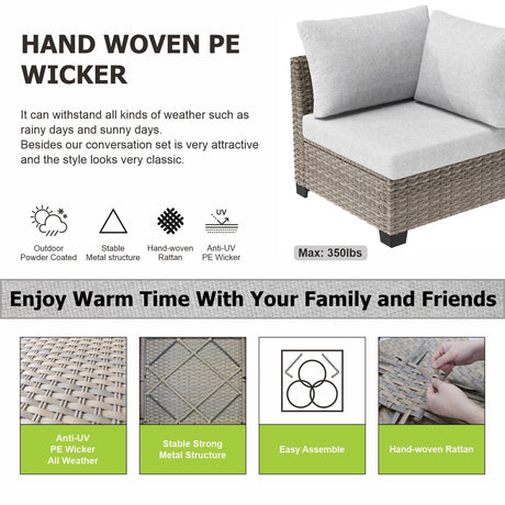 SUNPEAK Patio Furniture Set Q01 Series Sofa 7 Pieces Outdoor Furniture Set Sectional Couch with Fire Pit Table Balcony Furniture Patio Table and Chairs Set with Propane Fire Pit SUNPEAK