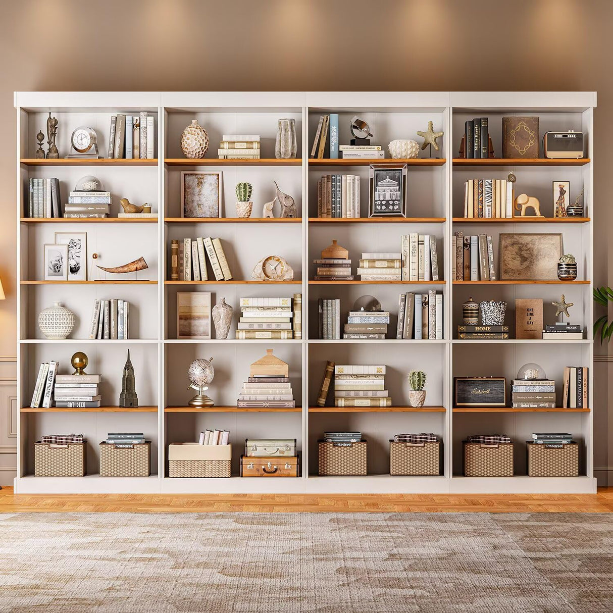 Vyre 70.8" Tall White Bookshelf, Farmhouse Modular Bookcase with 6-Tier Adjustable Shelves, Large Storage Cabinet for Home Office, Living Room, Set of 4 Vyre