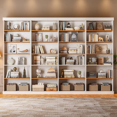 Vyre 70.8" Tall White Bookshelf, Farmhouse Modular Bookcase with 6-Tier Adjustable Shelves, Large Storage Cabinet for Home Office, Living Room, Set of 4