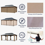 CHARMELEON 12'x20' Cedar Wood Gazebo Hardtop - Wooden Gazebos with Dual Metal Roof - Permanent Outdoor Gazebo - Large All Weather Patio Gazebo for Backyard, Deck & Garden - with Curtains & Netting CHARMELEON