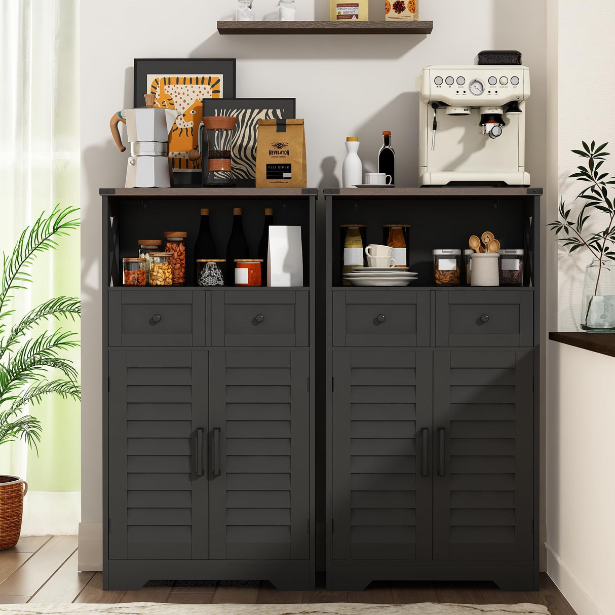 ChooChoo Farmhouse Storage Cabinet, Bathroom Floor Cabinet with Doors and Drawers, Kitchen Pantry Cabinet for Living Room, Laundry, Black ChooChoo