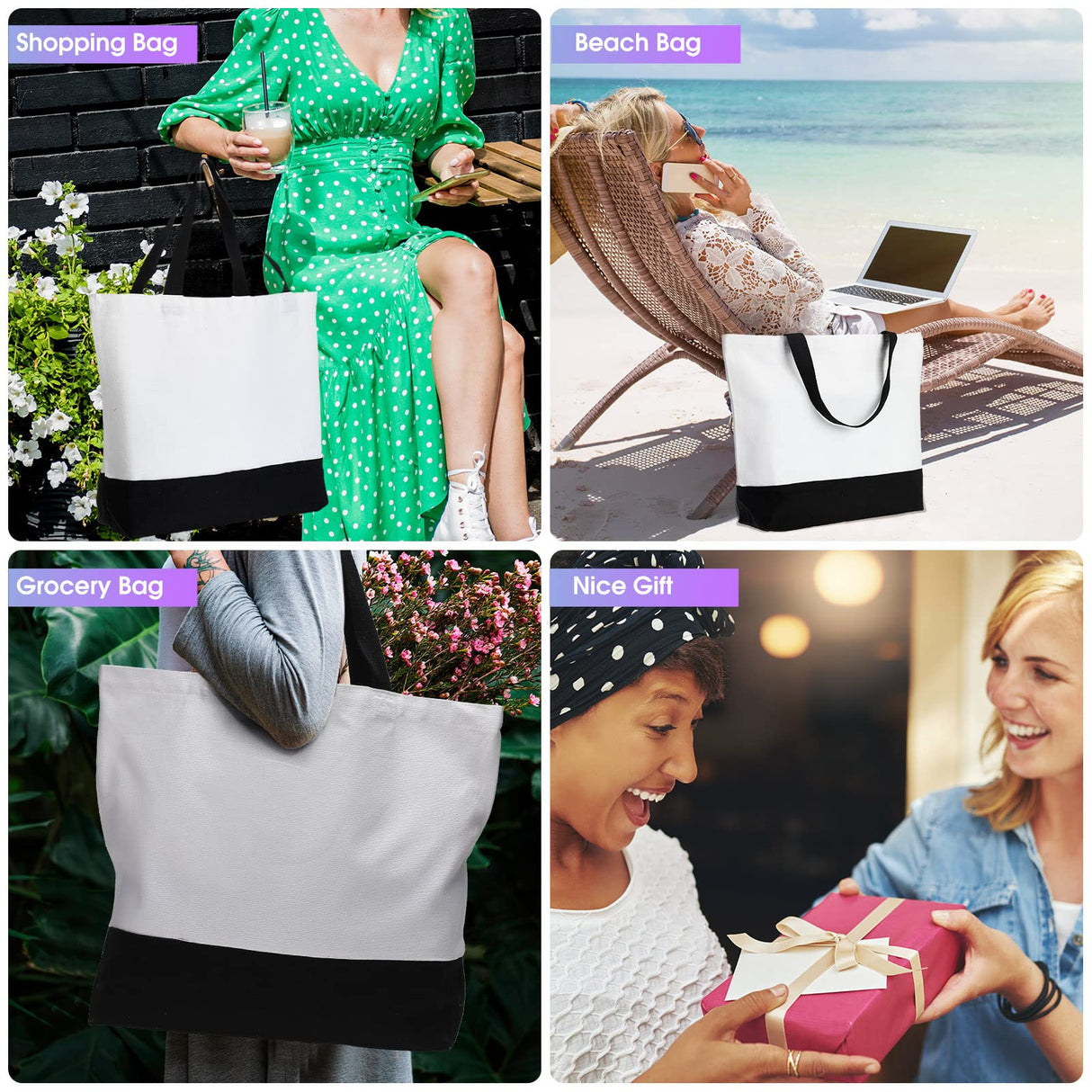 Wesiti 28 Piece Blank Canvas Tote Bag and Makeup Bag Bulk Plain Cotton Tote Bag with Handle Cosmetic Pouch with Zipper Reusable Grocery Bag for DIY Sublimation Embroidery Craft Wedding Christmas Gift Wesiti