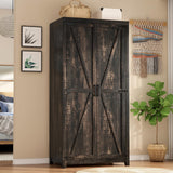 LUXOAK 70" Large Armoire Wardrobe Closet with Hanging Rod, Farmhouse Clothing Storage Cabinet with 2 Barn Doors, Wooden Tall Bedroom Armoires with Shelf, Dark Oak Wood LUXOAK