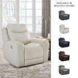 Signature Design by Ashley Mindanao Contemporary Leather Match Upholstered Power Recliner with Adjustable Headrest and USB Ports, Light Gray Signature Design by Ashley