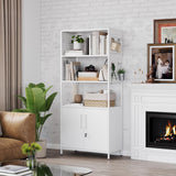 MIIIKO Metal Storage Cabinet with Shelves, 71" Tall Steel Stand Rack Shelf with Pegboard, Home Office Bookcase with Display Shelf MIIIKO