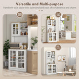 HOMCOM Kitchen Pantry Cabinet, 72" Freestanding Storage Cabinet with Hutch, Large Countertop, Glass Doors and Adjustable Shelves, Microwave Cabinet, Coffee Bar Cabinet for Dining Room, White HOMCOM