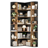 FOTOSOK 74” Tall Corner Bookshelf, 6-Tier Bookshelf and Bookcase with Open Storage, Tall Bookcases Wooden Storage Shelves for Home Office, Thickened Boards for Better Load Bearing, Black/Brown FOTOSOK