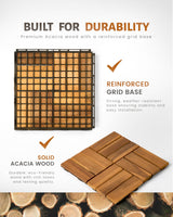 Upolana 9 PCS Interlocking Deck Tiles 12" x 12", 12 Slats Outdoor Flooring Acacia Wood Patio Tiles, Waterproof Patio Flooring Decking for Balcony Backyard, Indoor and Outdoor Use Upolana