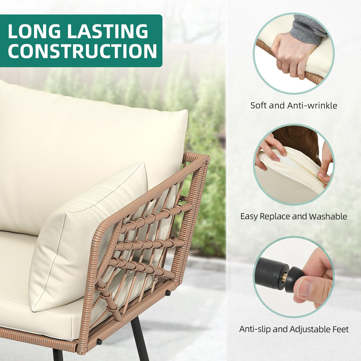 YITAHOME 4PCS Patio Furniture Set L Shape Outdoor Couch with 2-Tier Coffee Table and Thick Cushions Patio Conversation Set Rattan Sectional Sofa Boho Outdoor Furniture Set with 5 Seater for Backyard YITAHOME