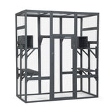 COZIWOW 70Inches Large Spacious Wooden Outdoor Cat Catio with Perches and Condos, Cat Cage Enclosure Indoor Kitty Window Kennel with Waterproof Roof, 7 Platforms & 2 Resting Box, UV Resistant (Grey) COZIWOW