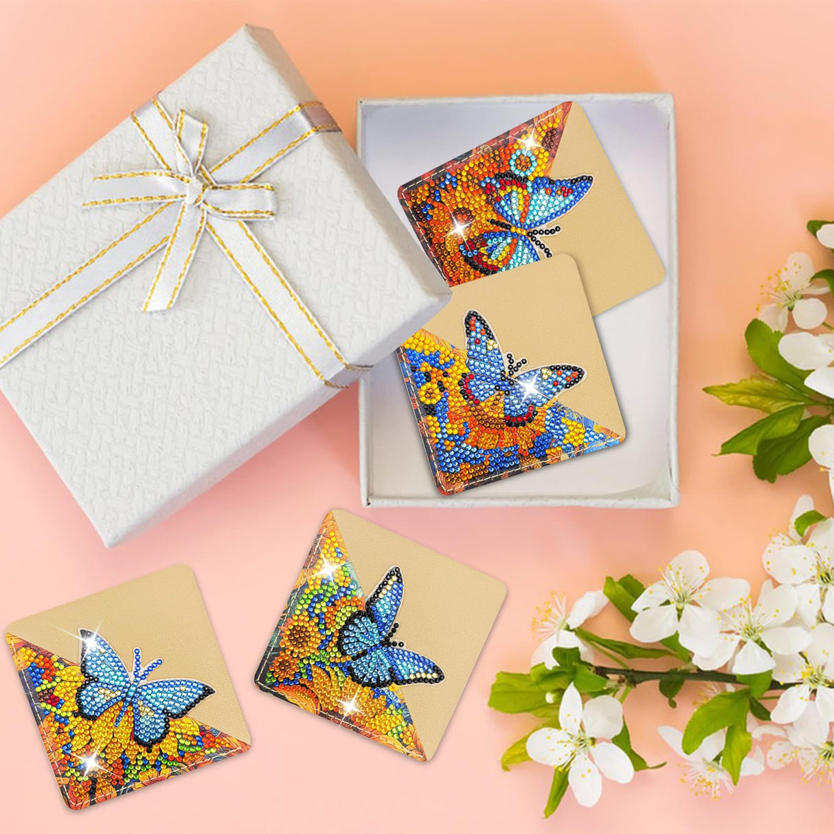 LINGFANG 4 Pcs Diamond Painting Bookmark, Diamond Art Kit for Adults, DIY Diamond Art Kits for Adults, Book Corner - Protecting Bookmark Craft Supplies Kits for Book Lovers (Sunflower Butterfly) LINGFANG