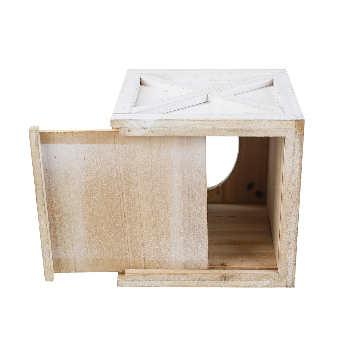 Karisky Farmhouse Square Tissue Box Cover with Slide-Out Bottom Panel, Wood Rustic Paper Facial Tissue Box Cover Holder for Bathroom, Bedroom, Night Stands, Office, 6 x 6 inch, White Karisky