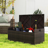 RELAX4LIFE 34-Gallon Outdoor Storage Box - Wicker Rattan Deck Box w/Seat Cushion, Waterproof Liner & Side Handles for Pillows, Patio Cushions, Pool Supplies, Garden Tools, Porch Outdoor Storage Bench RELAX4LIFE
