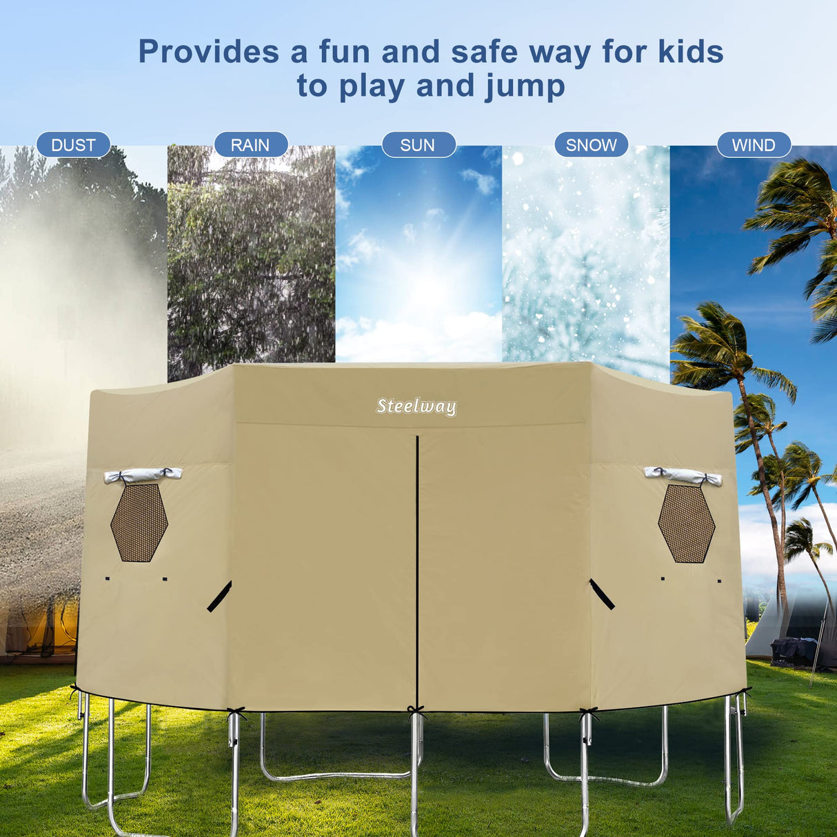 Steelway 14FT Trampoline Tent Cover for Straight Pole Round Trampoline with 6 W-Shape Legs steelway