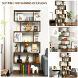 IFANNY 6 Tier Bookshelf, S Shaped Bookcase w/Staggered Storage Shelves, Display Shelf and Room Divider, Librero para Habitacion, Book Shelf for Bedroom, Living Room, Home Office (Rustic Brown) IFANNY