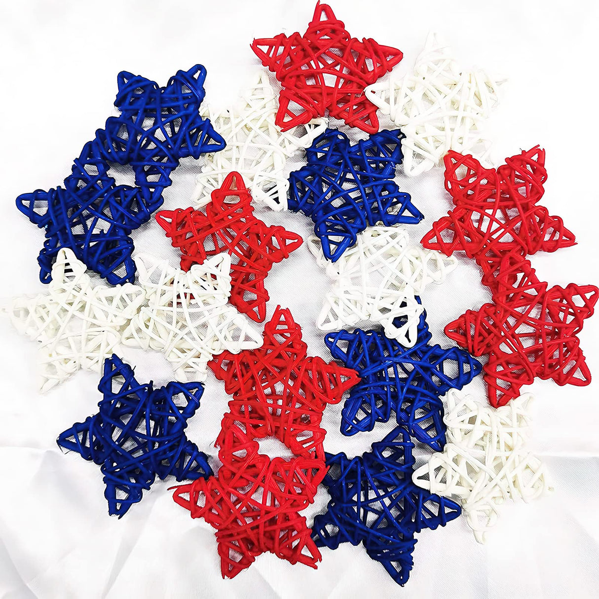 18pcs 4th of July Star Rattan Decoration, Red Blue White Stars for 4th of July Independence Day Home Decor DIY Craft Vase Bowl Filler Table Decoration GuassLee