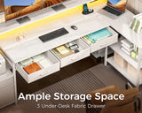 AODK L Shaped Desk with 5 File Drawers, 66" Reversible L Shaped Computer Desk with Power Outlet & LED Strip, Office Desk with Storage Shelves, Gaming Desk with Monitor Shelf, Corner Desk, White AODK